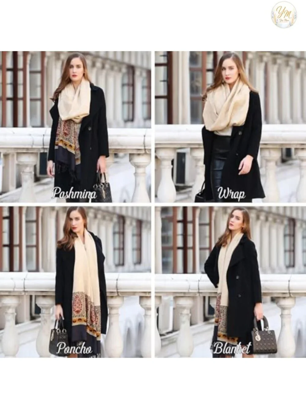 100% Merino Wool Oversized Pashmina Shawl Wrap with Tassels